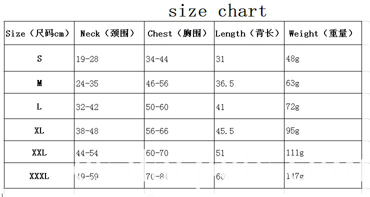 dac llevó la lista del tamaño de la chaqueta del perro dac led dog jacket size list